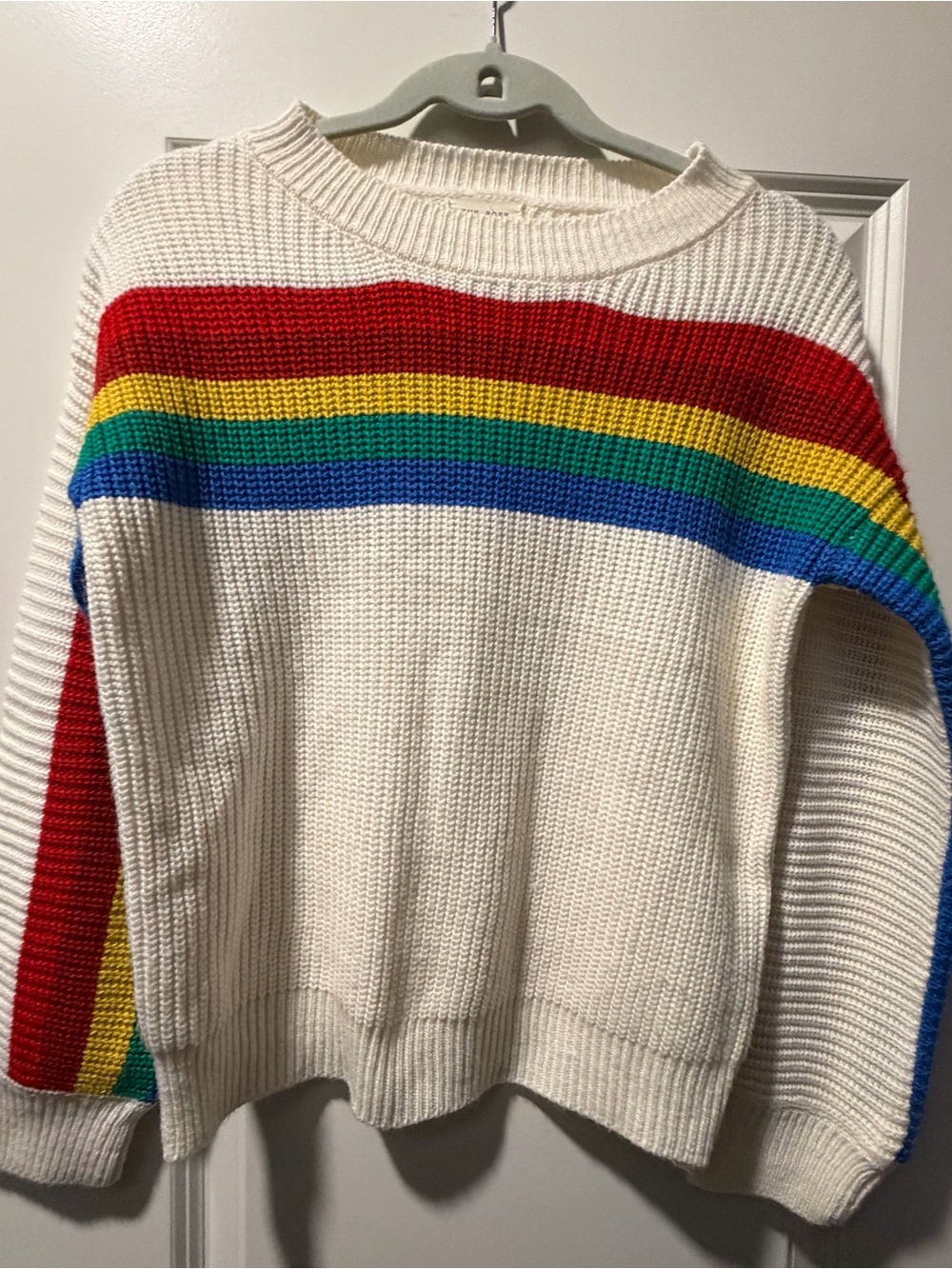 Ivy Rose Cream Rainbow Stripe Knit Sweater - Women's